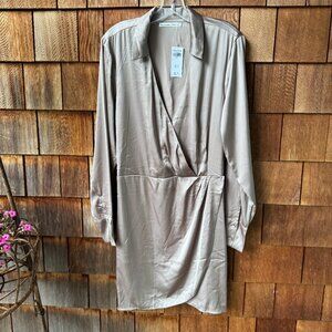 NWT Abercrombie Long Sleeve Champagne Faux Wrap Shirt Dress - Women's Large Tall